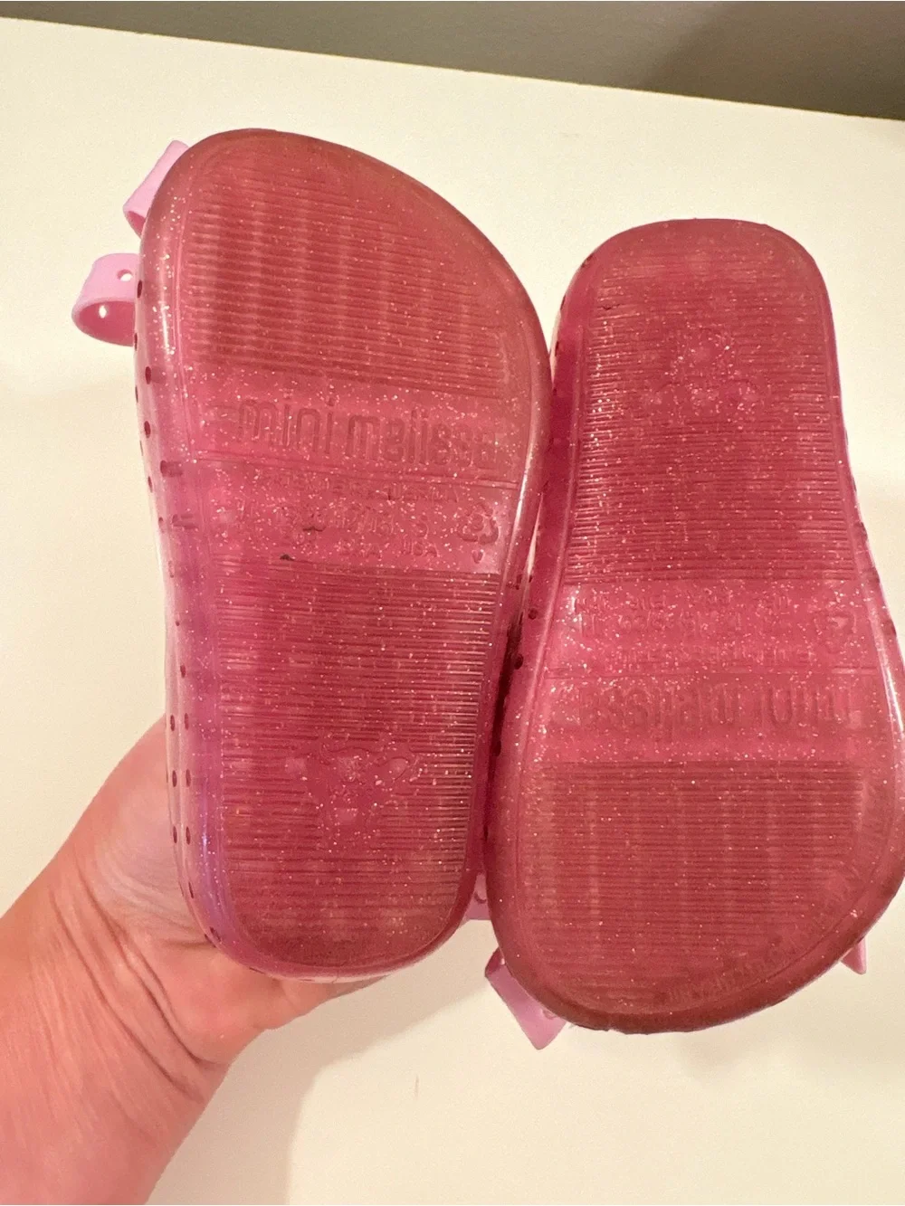 Mini Melissa Pink Glitter Jelly Sandals with Bow